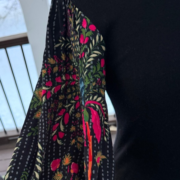 BLANK LONDON Boho Black Knit Top Balloon Sleeves Small Chic Colorful Floral - Picture 8 of 11